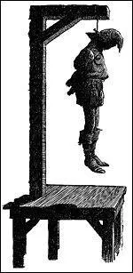 The act of suspending a person, usually by means of a rope, but sometimes by chains, by the neck or other parts of the body, either for purposes of torture or as a death sentence...