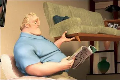 In which film does a superhero mourn his life and work as an insurance agent?