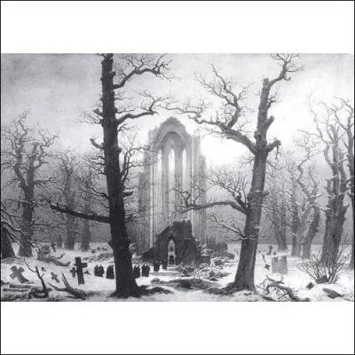 Which Romantic painter painted 'Cimetiere de monastere dans la neige'?