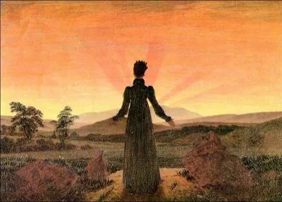 Which Romantic painter realized 'Woman in front of the sunset'?