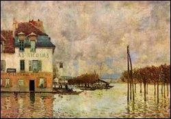 Which painter who painted 'Inondation a Port Marly' died of throat cancer?