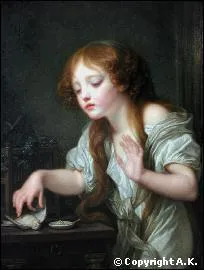 Which 18th century French painter created 'La jeune fille pleurant son oiseau mort'?
