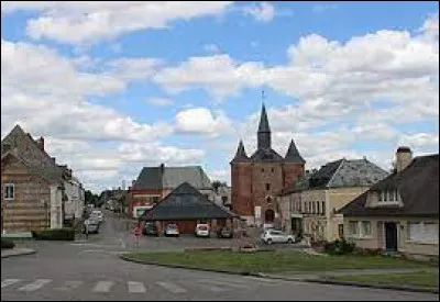 This is a view of the square and fortified church in Plomion. An Axon village, it lies in the former region ...