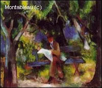 Which German Expressionist painter painted 'Man reading in a park'?