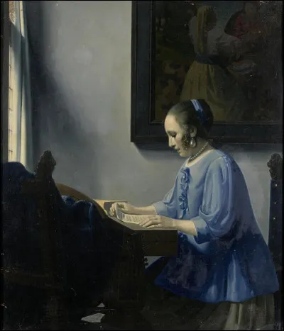 Who painted ''Woman reading music''?