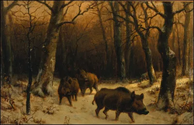 Who painted Boars in the Snow in 1872?