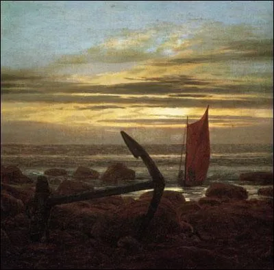 Which German painter realized 'Moonlit night with boats on the Baltic Sea'?