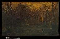 Which painter from the Barbizon School painted 'La foret en hiver au coucher du soleil'?