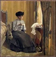 Who painted 'Femme cousant dans un interieur'?