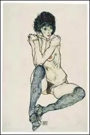 Who painted 'Nu feminin assis aux bas bleus'?