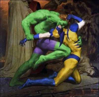 Which characters make fun of Dante and Virgil (by William Bouguereau)?