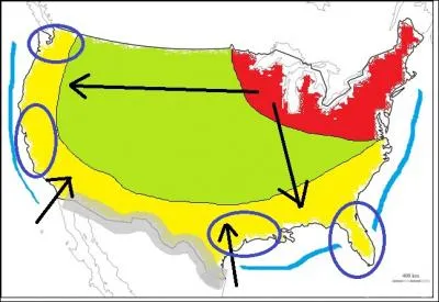 What activity has enabled the regions circled in blue to develop?