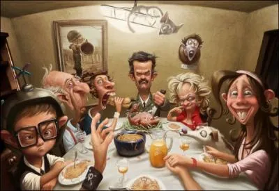 Under the watchful eye of Morticia and Gomez, the whole family is at the table!