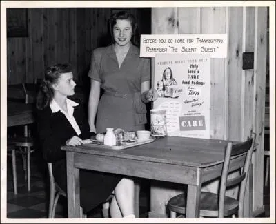 What idea led to the purchase of thousands of CARE packages for Europe's hungry on Thanksgiving 1947?