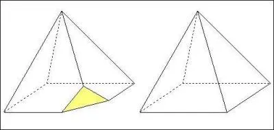 The pyramid on the right, has 8 aretes. Julien, truncates each of the vertices, except the top one, as on the left figure. How many edges will the solid have ?