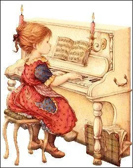 Listen! Sandra ... the piano. She is a very talented girl. What is the appropriate tense?