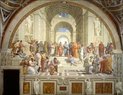 Regarding the Italian painter Raphael fresco  The School of Athens  - Which of these facts is true?