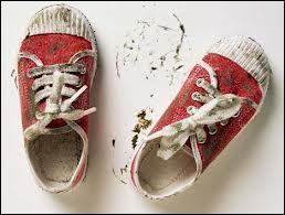 What happened ____ your shoes? They look filthy!