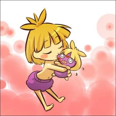 What is the name of the Pokemon cuddled by the little girl?