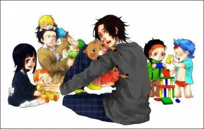 Ace and Luffy have set up a daycare center! However, a baby is hard to handle, even pulling Luffy's hair! Who is he?