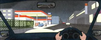 During nightime you are travelling at 50 km/hr what are cautions you should do?

Pass since it is easy to see because of the bright illumination of the gas station and then proceed at the same speed.
