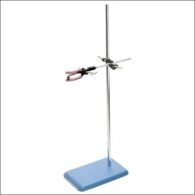 Used in conjunction with a boss head and clamp for holding glassware when heating with a Bunsen burner