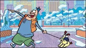 What is the name of the dog on the leash?