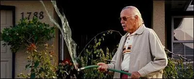 Stan Lee waters his garden when the water flies off by itself.