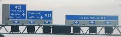Where must you be in order to enter the M25 towards Heathrow?