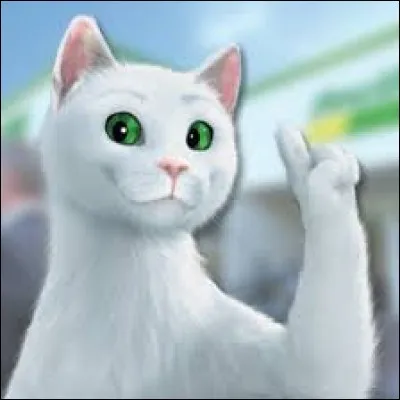 Which brand has this white cat with green eyes as its mascot?